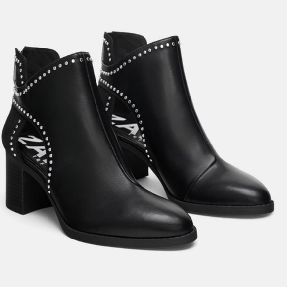 Zara Studded Ankle Boots With Cut Out Size 11 - Picture 4 of 8